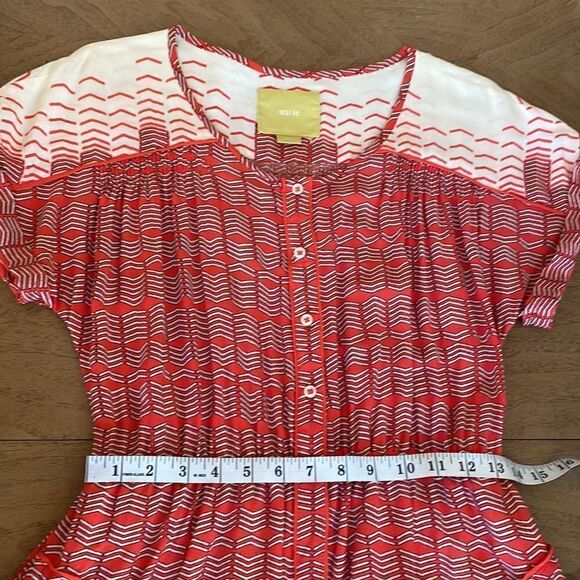 Anthropologie Maeve Red & Cream Veronica Mini Shirtdress Size Small - Picture 11 of 13